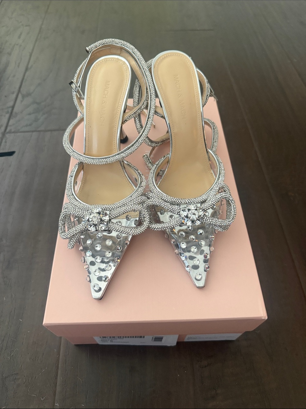 MACH & MACH Silver Crystal-Embellished Pointed-Toe Heels